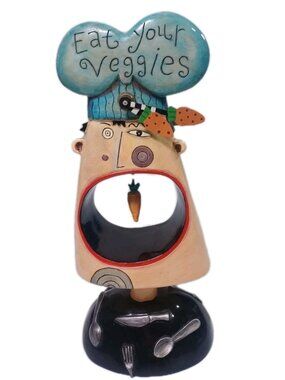 Allen Designs Zany Whimsical Chef Pendulum Clock Eat Your Veggies Working!